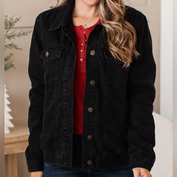 Thread & Supply Black Jean Jacket w/ Black Red Plaid Flannel Inner Lining Size S - Picture 5 of 15
